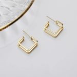 Gold Double-Layer Geometric Square Earrings for Women