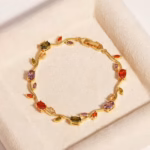 Multicolor Crystal Branch and Leaf Petal Bracelet